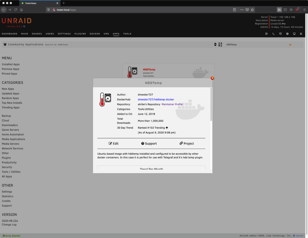 Unraid HDDTemp Docker