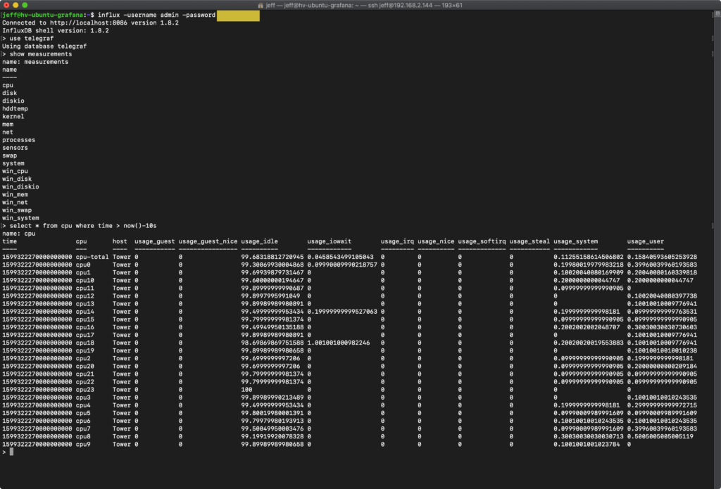 InfluxDB data from Unraid